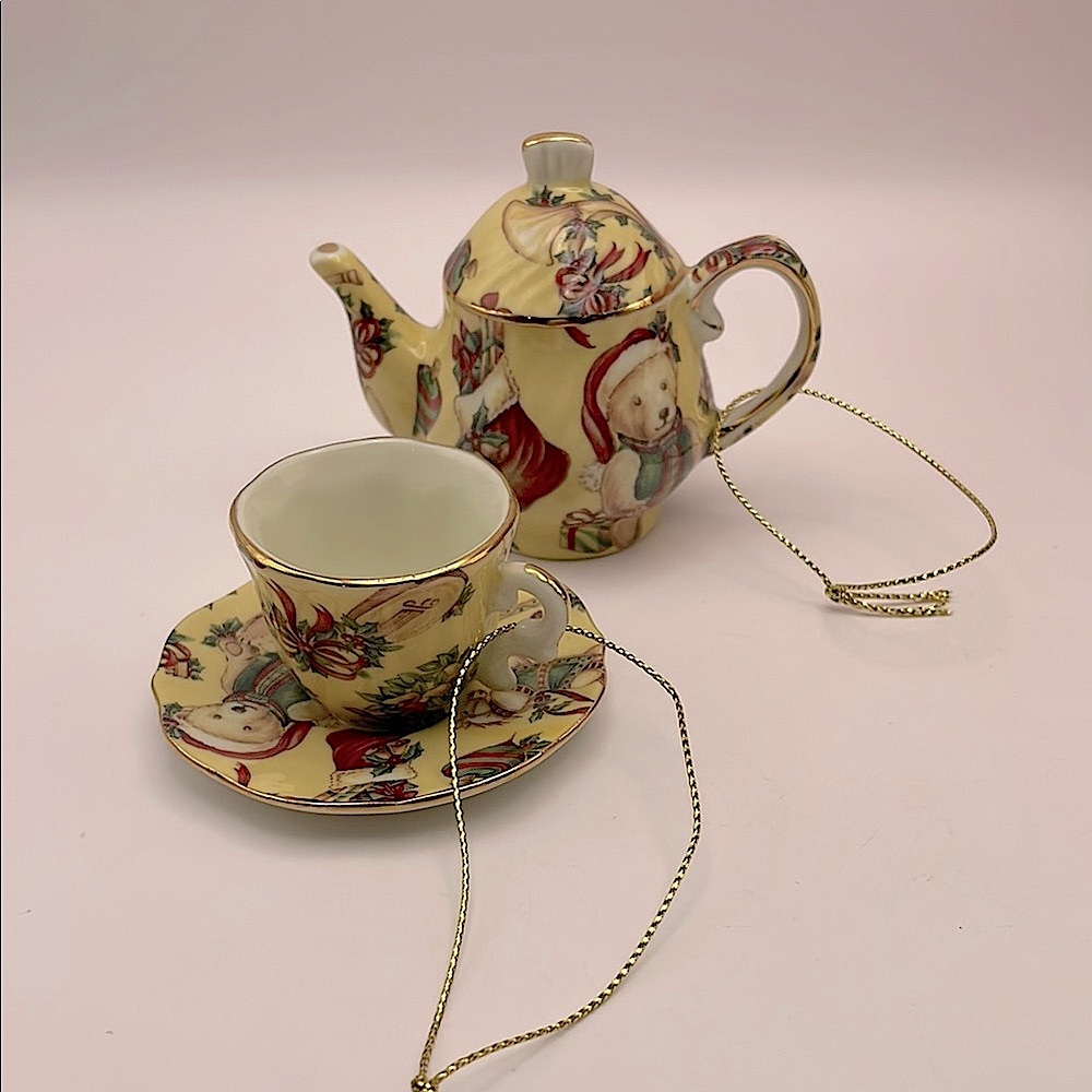 Vintage, China Teapot & Teacup Ornaments, Teddy Bears/Stockings/Christmas Ponies